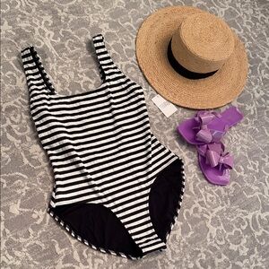 SOLID & STRIPED Black and White Striped One-Piece Swimsuit